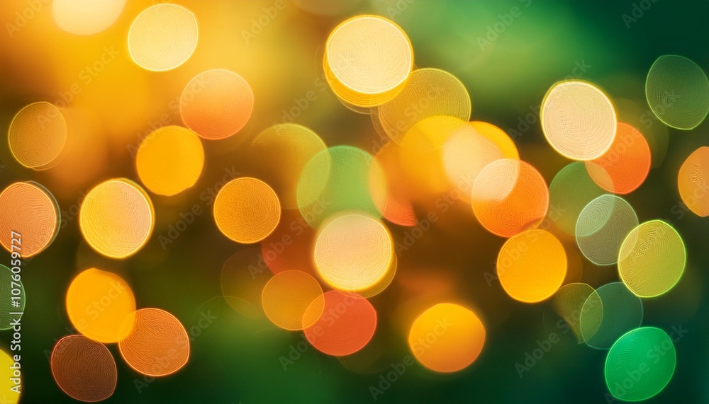Obraz premium Green background with warm and cool-toned bokeh lights, forming a festive, abstract design