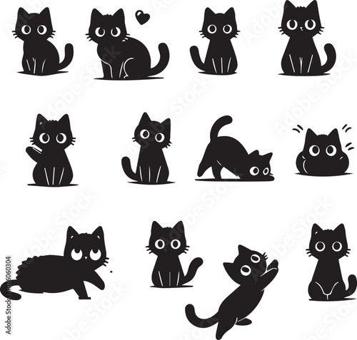 cat vector, different styles of cat, silhouette cat, black cat