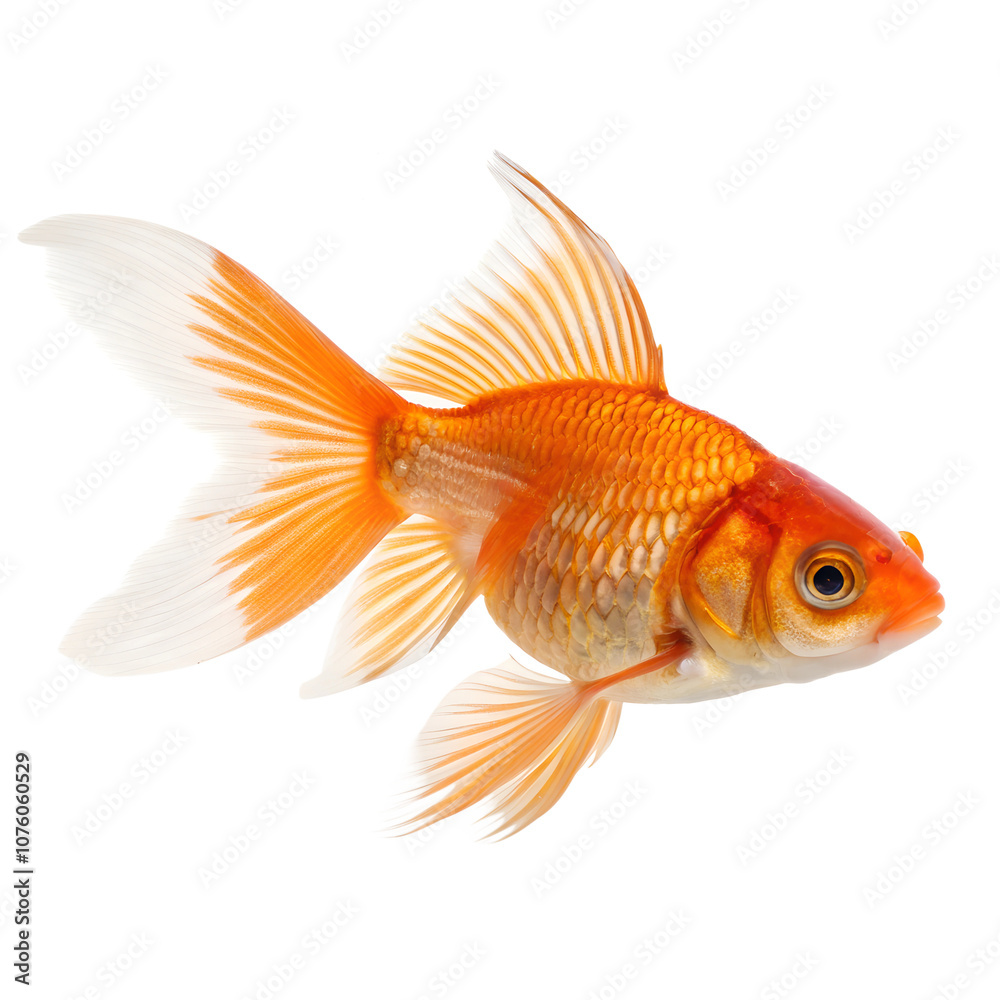 A single goldfish with fins spread, isolated on a transparent background A single goldfish with fins spread, isolated on a transparent background
