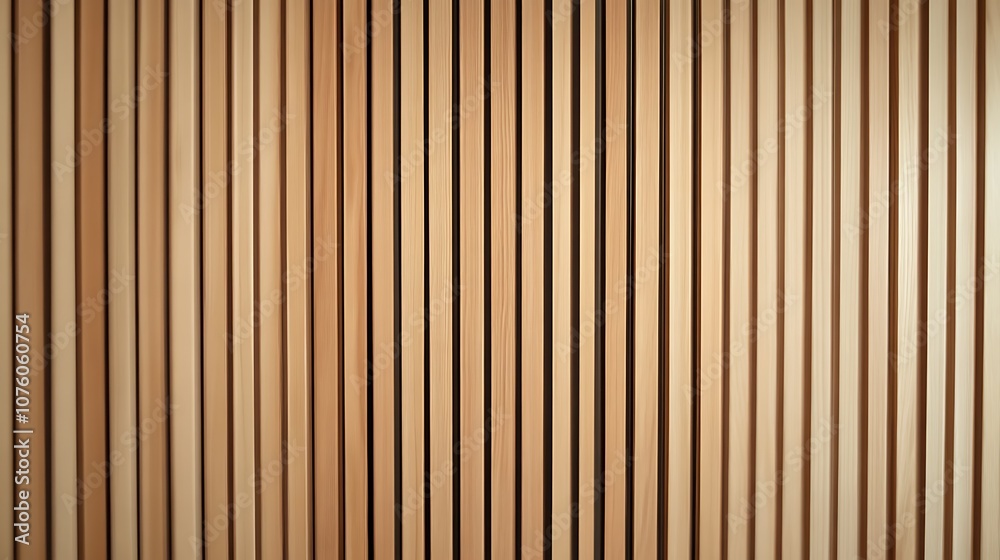 Fototapeta premium Wooden wall background with vertical slats, texture of natural wood paneling for interior design or backdrop. Wooden paneling wall. 