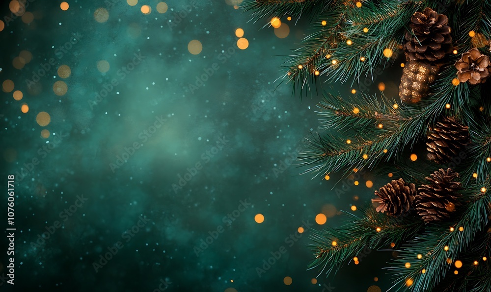 Festive Fir Tree with Bokeh and Glowing Lights with copy space Festive Fir Tree with Bokeh and Glowing Lights with copy space