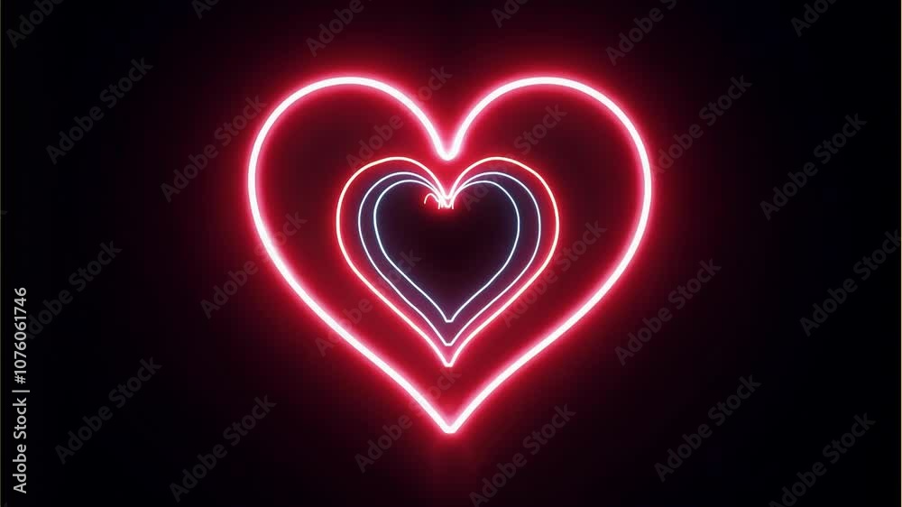 Glowing neon hearts pulsating on a black background, evoking love, romance, and passion. Ideal for romantic themes, with bright colors and space for text. Glowing neon hearts pulsating on a black background, evoking love, romance, and passion. Ideal for romantic themes, with bright colors and space for text.