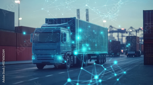 A logistics company tracking shipments in real-time using blockchain for accurate and tamper-proof data, photo