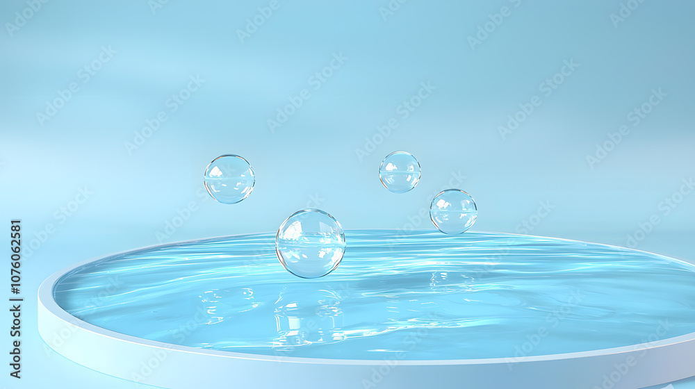 Floating bubbles in serene blue water Floating bubbles in serene blue water