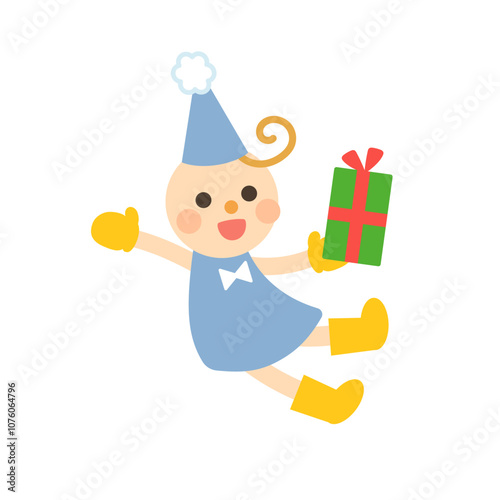 クリスマスの小人のイラスト　青