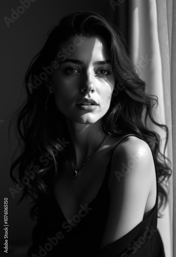 Striking Black and White Portrait of Beautiful Lebanese Woman