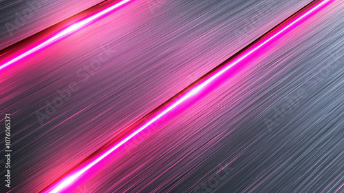 Modern hexagonal titanium plate with neon pink luminous lines creating vibrant and futuristic look. sleek metallic surface reflects light beautifully