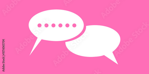 Social media notification icons, white speech bubbles on pink background.