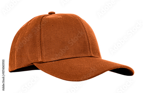 Brown baseball cap isolated on transparent background, ideal for fashion, branding, and design mockups.	