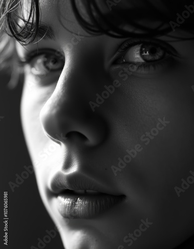 Extreme Close-Up of Romanian Boy's Face in Black and White Photography