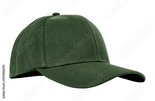 Canvas Print Dark green baseball cap isolated on transparent background, ideal for branding or sports-related designs