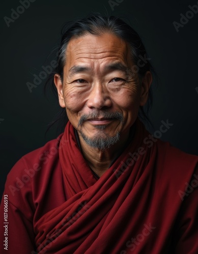 Portrait of Tibetan Man in Traditional Robe with Soft Lighting