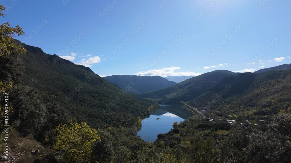 Wide view of natural landscape from Mirador Rubiá, with rivers and hills, Ourense, Galicia Wide view of natural landscape from Mirador Rubiá, with rivers and hills, Ourense, Galicia