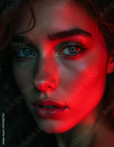 Extreme Close-Up of Attractive Woman with Dramatic Lighting Effects