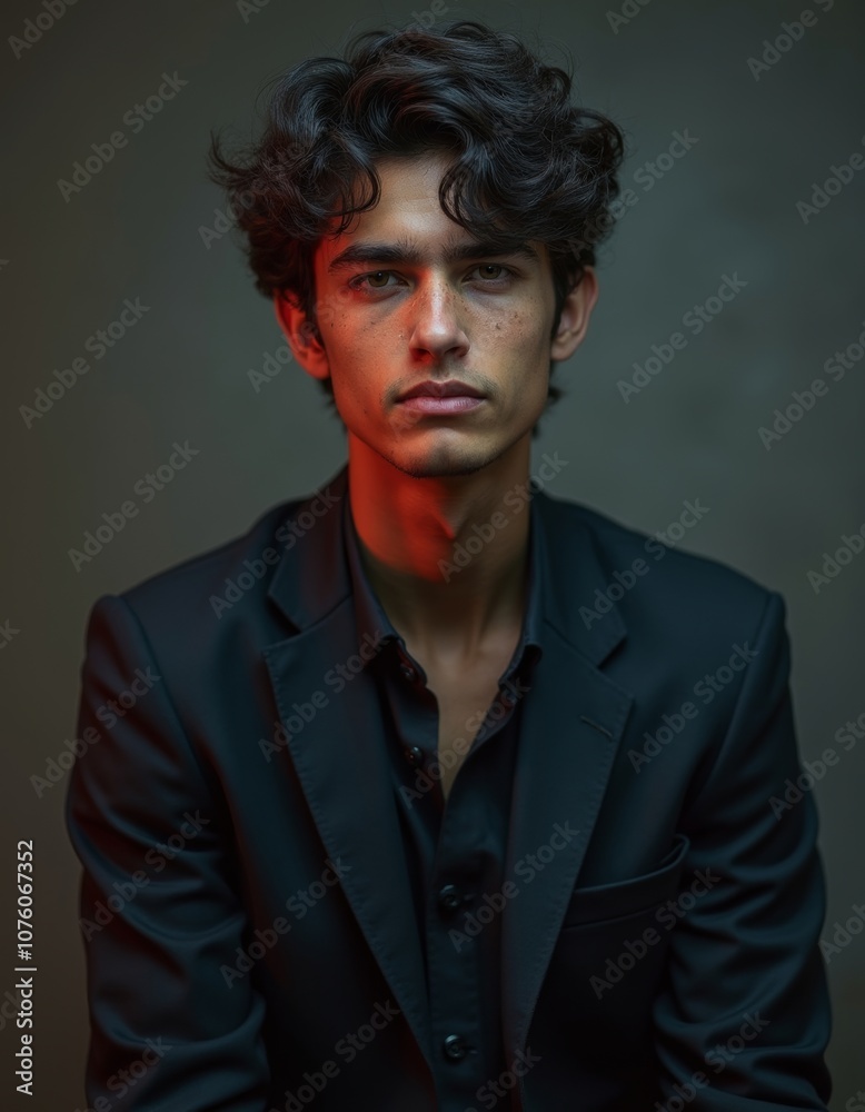 Fototapeta premium Stylish Portrait of Young Romanian Boy in Dramatic Lighting