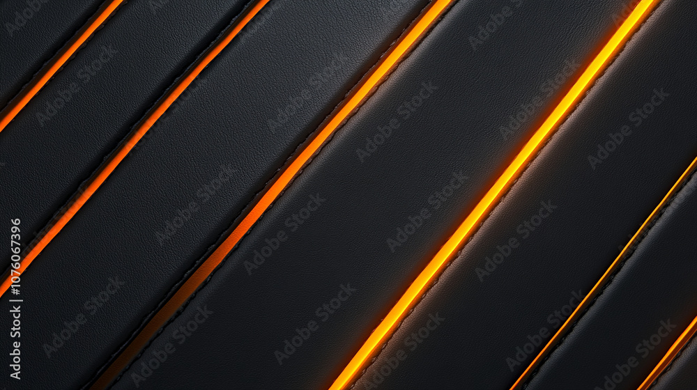 Modern striped leather with orange luminous lines creates striking visual effect. sleek design and vibrant colors evoke sense of contemporary style and elegance Modern striped leather with orange luminous lines creates striking visual effect. sleek design and vibrant colors evoke sense of contemporary style and elegance