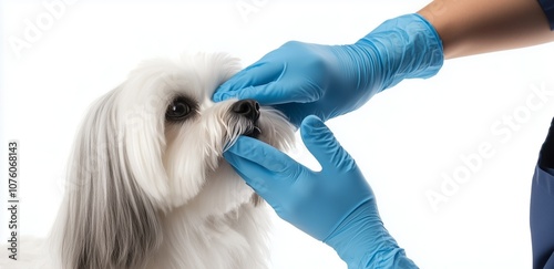 A maltese dog being examined by a veterinarian, groomer photo