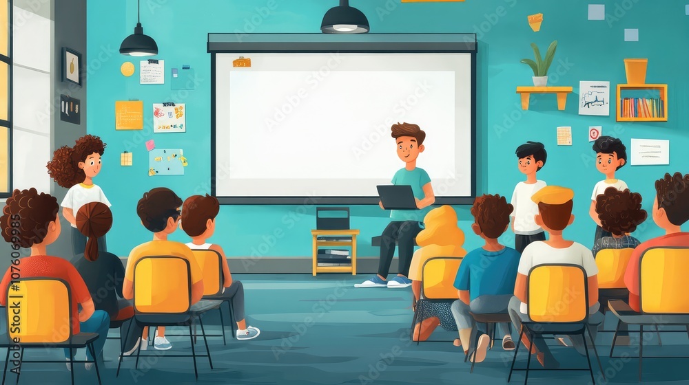 E-learning, Classroom, Online Education, Diverse Group of Children in Classroom with Teacher E-learning, Classroom, Online Education, Diverse Group of Children in Classroom with Teacher