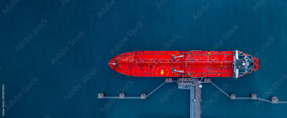 Oil tanker ship at industrial oil and gas depot terminal port, Business logistic oil and gas by tanker ship storage tank chemical petroleum petrochemical refinery industrial, Oil and gas tanker ship.