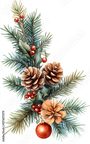 watercolor, Christmas decoration, png style, empty white background