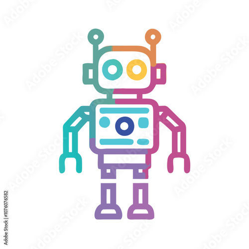 Cute robot icon with antennas and claws, Vector illustration of a friendly robot featuring antennas, round eyes, and claw hands, symbolizing technology, AI, and futuristic design.
