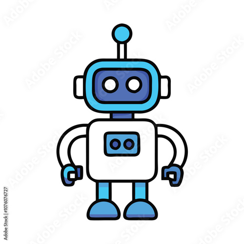 Cute robot icon with antennas and claws, Vector illustration of a friendly robot featuring antennas, round eyes, and claw hands, symbolizing technology, AI, and futuristic design.
