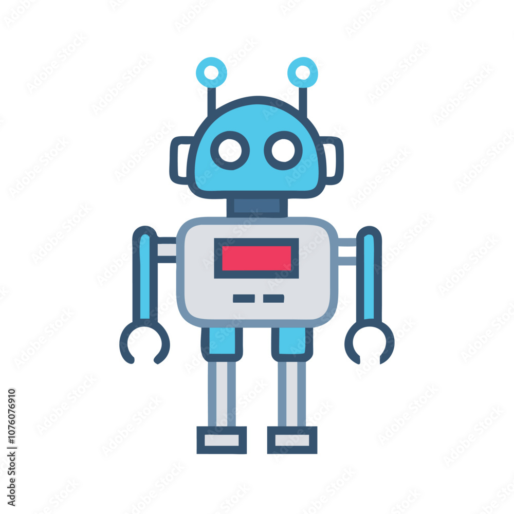 Cute robot icon with antennas and claws, Vector illustration of a friendly robot featuring antennas, round eyes, and claw hands, symbolizing technology, AI, and futuristic design.
Cute robot icon with antennas and claws, Vector illustration of a friendly robot featuring antennas, round eyes, and claw hands, symbolizing technology, AI, and futuristic design.