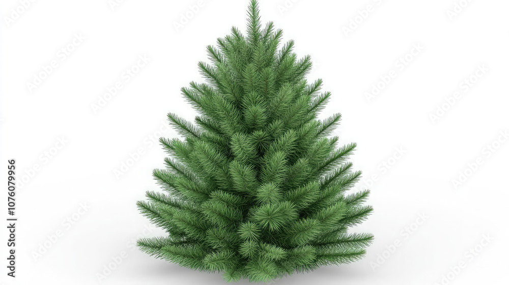A small green pine tree is standing alone on a white background A small green pine tree is standing alone on a white background