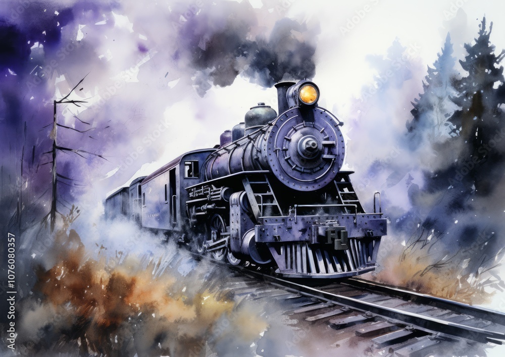 Obraz premium Journey Through Time: Train on the Tracks