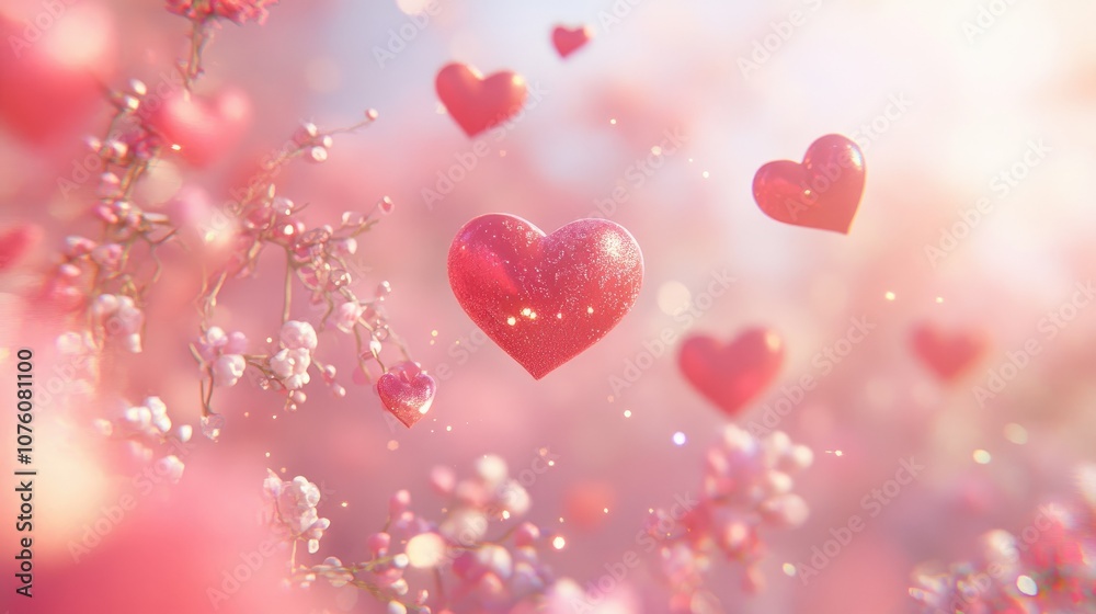 A dreamy and delicate Valentine Day scene with floating hearts on a soft pink background, evoking feelings of love and joy. A dreamy and delicate Valentine Day scene with floating hearts on a soft pink background, evoking feelings of love and joy.