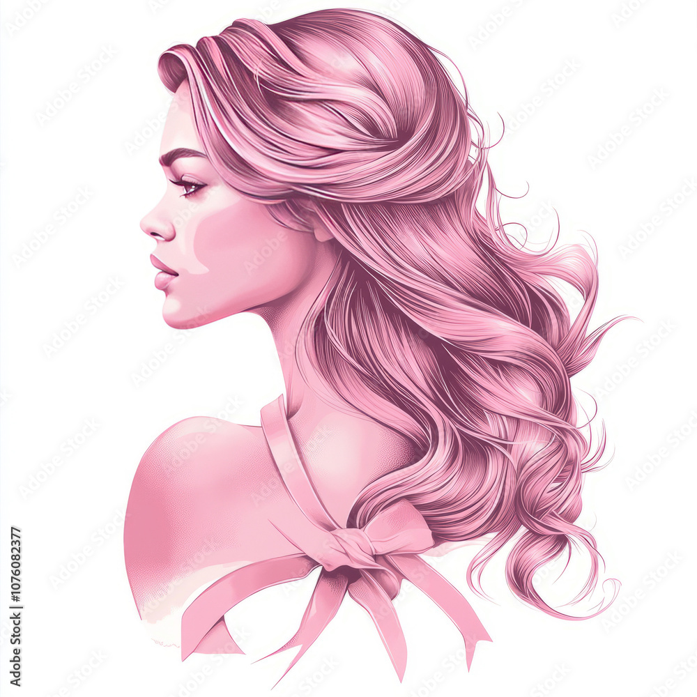 A pink ribbon in the shape of a woman's hair, a vector logo design for cancer awareness on a white background. A pink ribbon in the shape of a woman's hair, a vector logo design for cancer awareness on a white background.