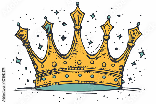 Cartoon golden crown clipart, white background