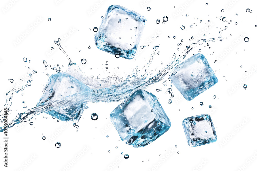 Ice Cubes Splashing in Water isolated on a transparent PNG background Ice Cubes Splashing in Water isolated on a transparent PNG background