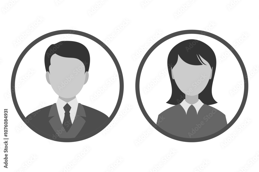 Black and White Male and Female Icons in Circular Frames, Minimalistic Vector for Logo, Button, or Sign Design, Editable EPS Isolated on White Background Black and White Male and Female Icons in Circular Frames, Minimalistic Vector for Logo, Button, or Sign Design, Editable EPS Isolated on White Background