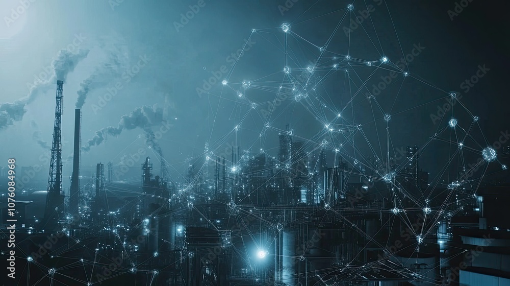 Futuristic Industry with Digital Connectivity Elements Futuristic Industry with Digital Connectivity Elements
