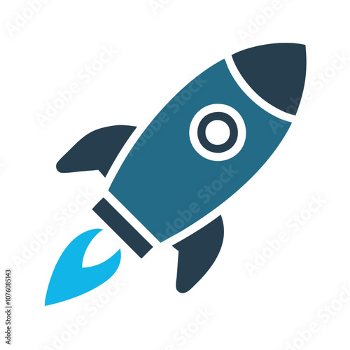 Colorful rocket icon launching with flames, Vector illustration of a rocket launching with a fiery trail, symbolizing space exploration, startups, and innovation.