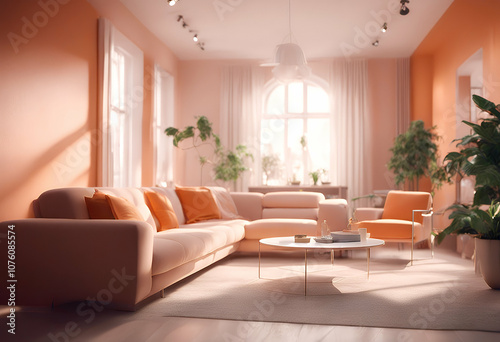 apartment wooden lamp pastel luxuryhome luxury couch second chair tones window living main home style table sofa lifestyle estate floor orange carpet decoration house contemporary classic empty window photo