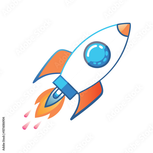 Colorful rocket icon launching with flames, Vector illustration of a rocket launching with a fiery trail, symbolizing space exploration, startups, and innovation.