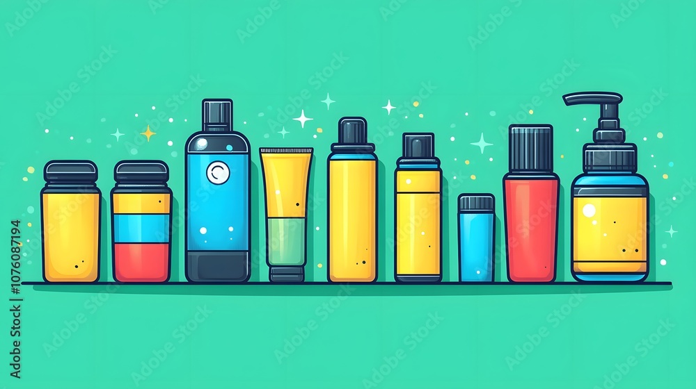 Colorful Collection of Cosmetic Bottles and Containers Colorful Collection of Cosmetic Bottles and Containers