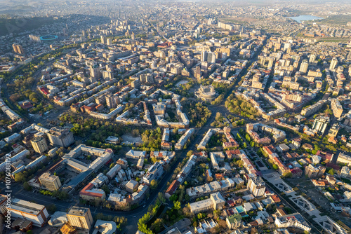 Wallpaper Mural Drone view of central part of Yerevan on sunny spring morning. Armenia. Torontodigital.ca