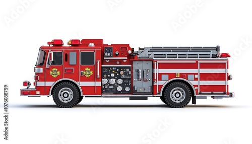 A detailed illustration of a red fire truck, showcasing its features and purpose.