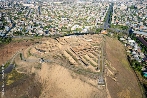 Aerial view of Erebuni fortress on sunny day. Yerevan, Armenia. photo