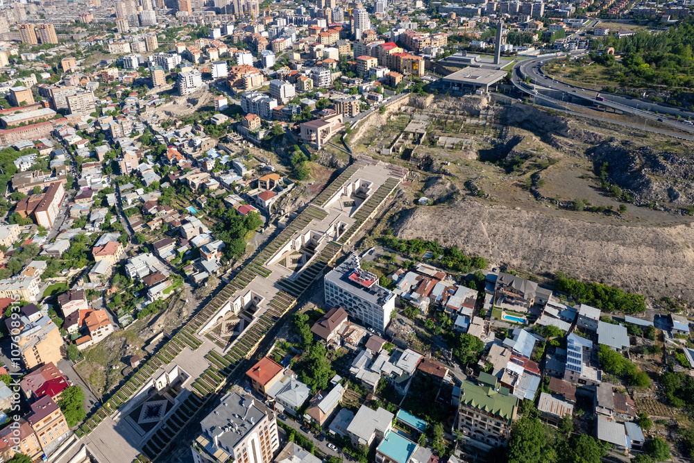 Obraz premium Drone view of Cascade on sunny day. Yerevan, Armenia.