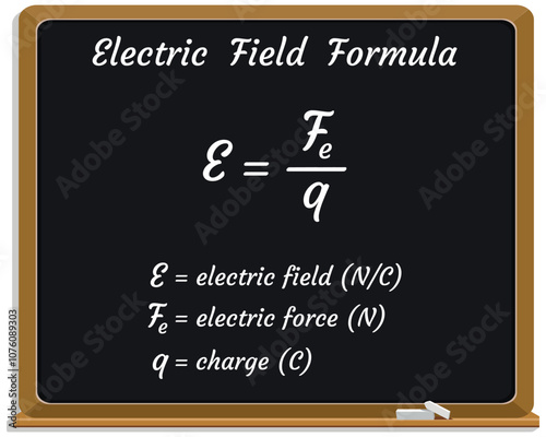Electric Field Formula on a black chalkboard. Education. Science. Formula. Vector illustration.