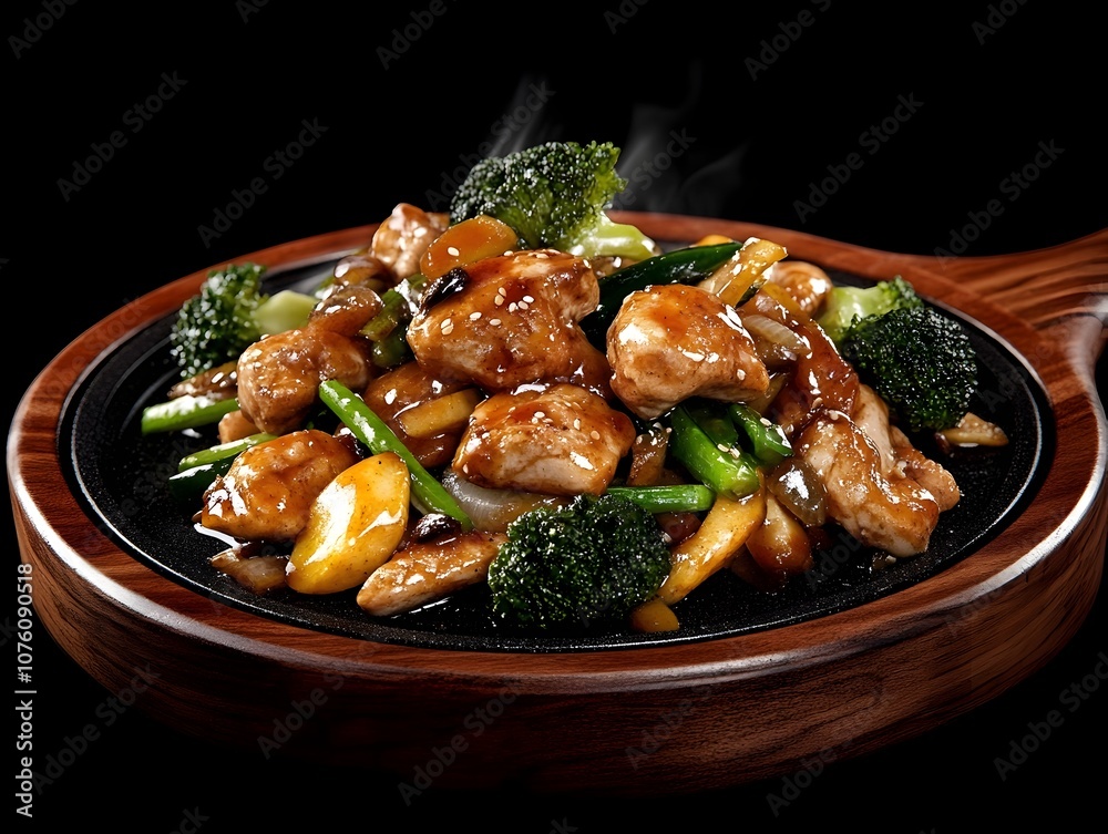 Tantalizing stir fry of sizzling wok fried vegetables juicy chicken breast and fragrant ginger and soy sauce Tantalizing stir fry of sizzling wok fried vegetables juicy chicken breast and fragrant ginger and soy sauce