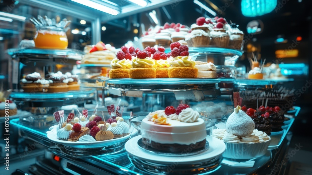 Naklejka premium Delicious Assortment of Pastries and Cakes Displayed