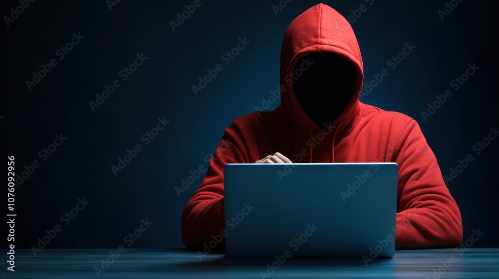 Person in red hoodie immersed in laptop, glimpse into modern digital productivity and focused concentration Person in red hoodie immersed in laptop, glimpse into modern digital productivity and focused concentration