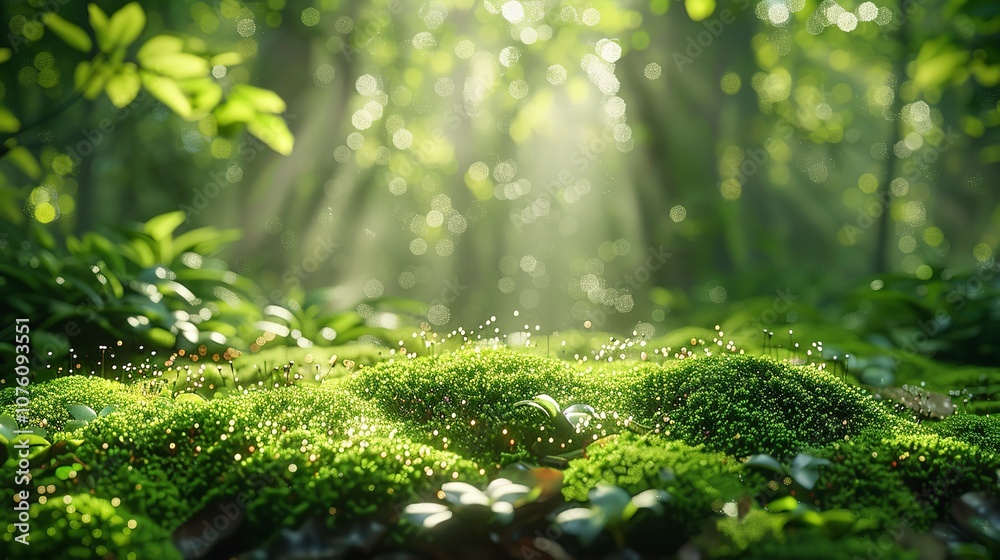 serene morning in a moss-covered forest, vibrant green moss, natural background serene morning in a moss-covered forest, vibrant green moss, natural background