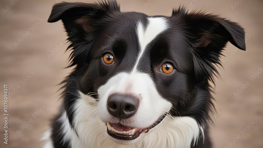 A close up portrait of a smiling border collie with pink background, A close up portrait of a smiling border collie with pink background,