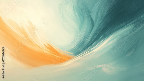 Mesmerizing ocean painting, powerful blue and orange wave crashes with intense energy